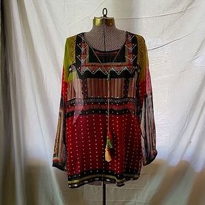 Johnny Was Sheer Tassled Blouse